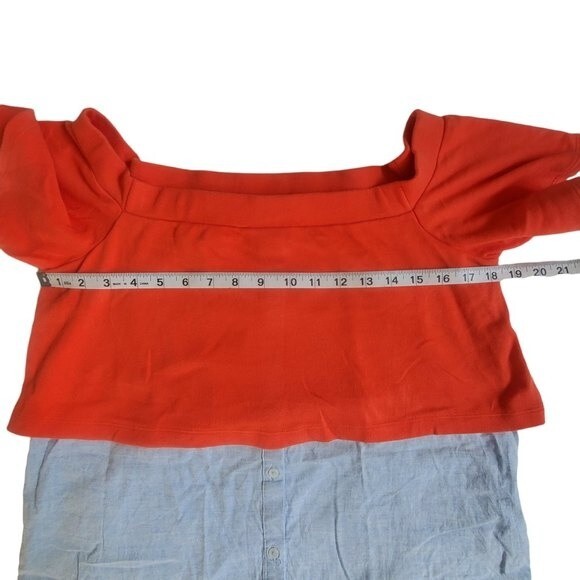 Postmark Anthro Drew Off the Shoulder Layered Reddish Orange Denim Top Size S - Picture 7 of 13